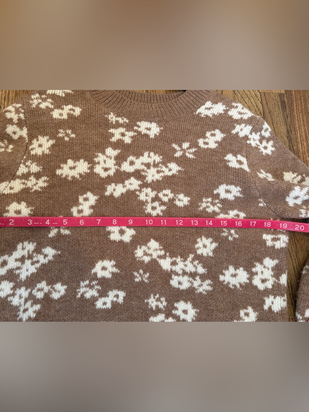 Z Supply Tory Floral Crewneck Sweater in Light Brown and Cream - Picture 7 of 8